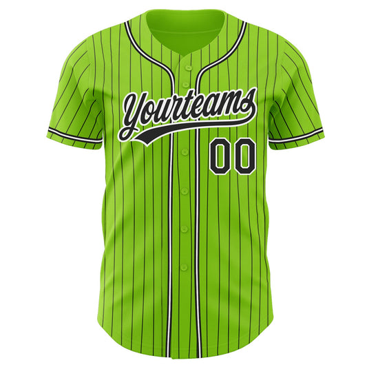 Custom Neon Green Black Pinstripe Black-White Authentic Baseball Jersey - Sky-Custom