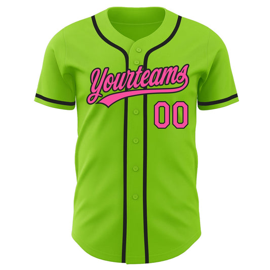 Custom Neon Green Pink-Black Authentic Baseball Jersey - Sky-Custom