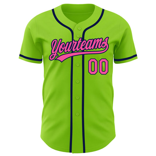 Custom Neon Green Pink-Navy Authentic Baseball Jersey - Sky-Custom