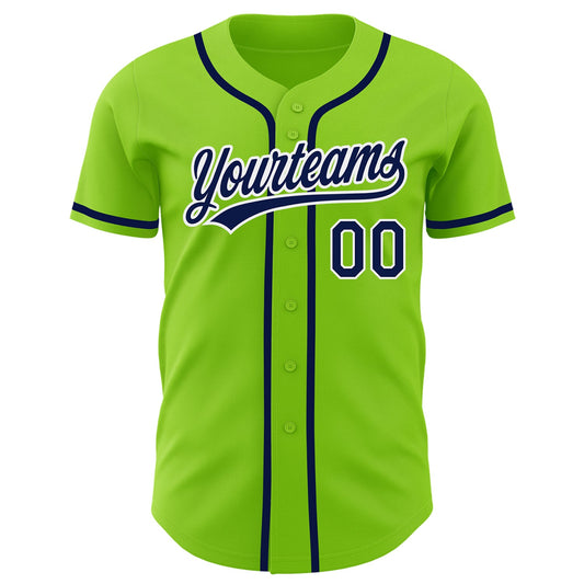 Custom Neon Green Navy-White Authentic Baseball Jersey - Sky-Custom