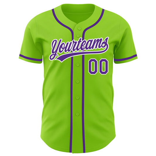 Custom Neon Green Purple-White Authentic Baseball Jersey - Sky-Custom