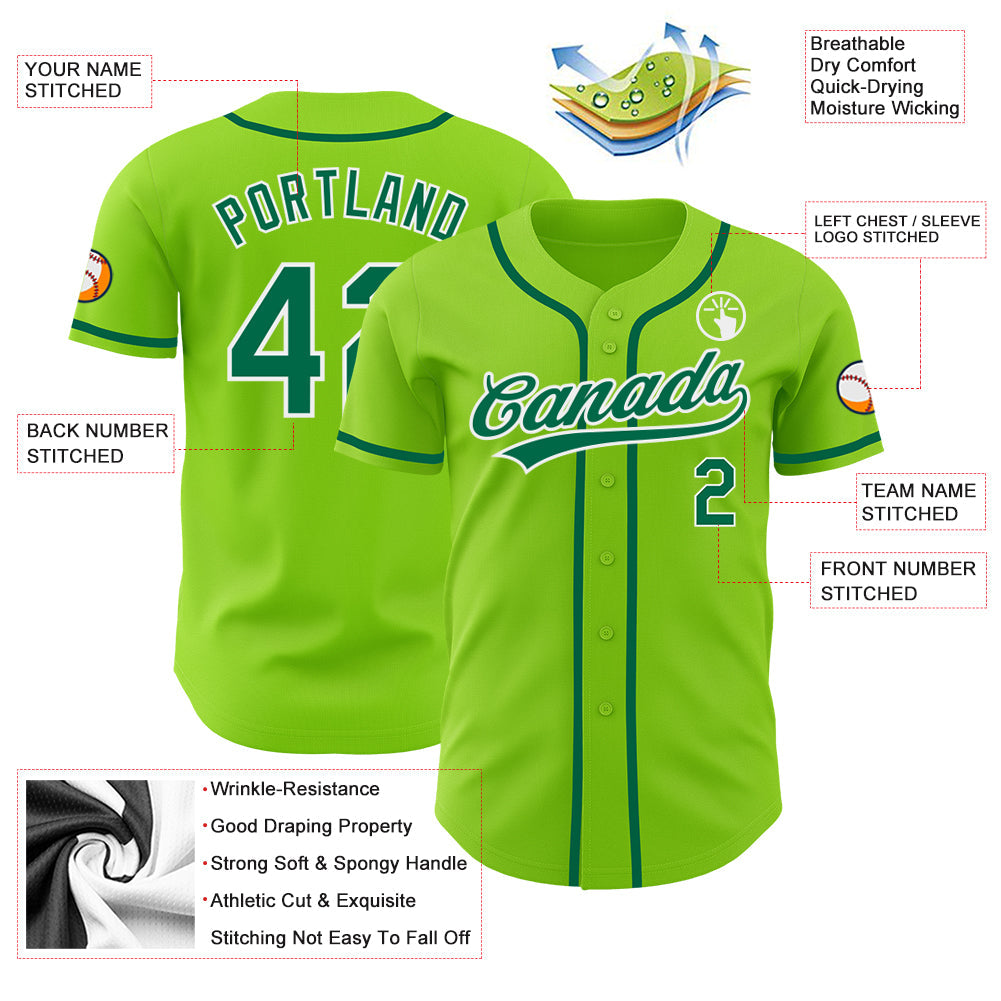 Custom Neon Green Kelly Green-White Authentic Baseball Jersey - Sky-Custom