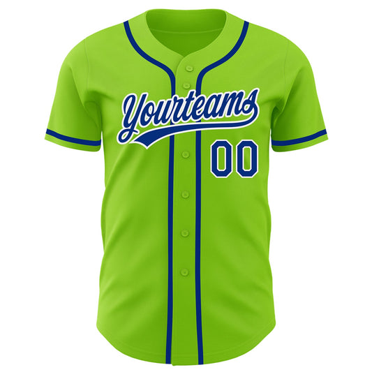 Custom Neon Green Royal-White Authentic Baseball Jersey - Sky-Custom