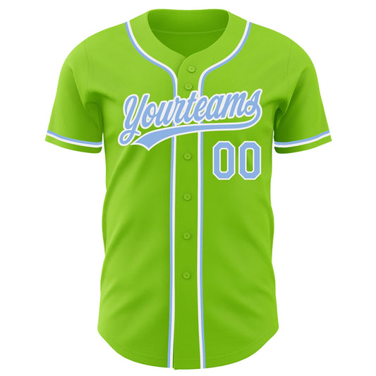 Custom Neon Green Light Blue-White Authentic Baseball Jersey - Sky-Custom