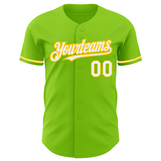 Custom Neon Green White-Yellow Authentic Baseball Jersey - Sky-Custom