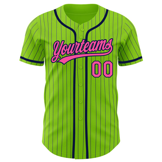 Custom Neon Green Navy Pinstripe Pink Authentic Baseball Jersey - Sky-Custom