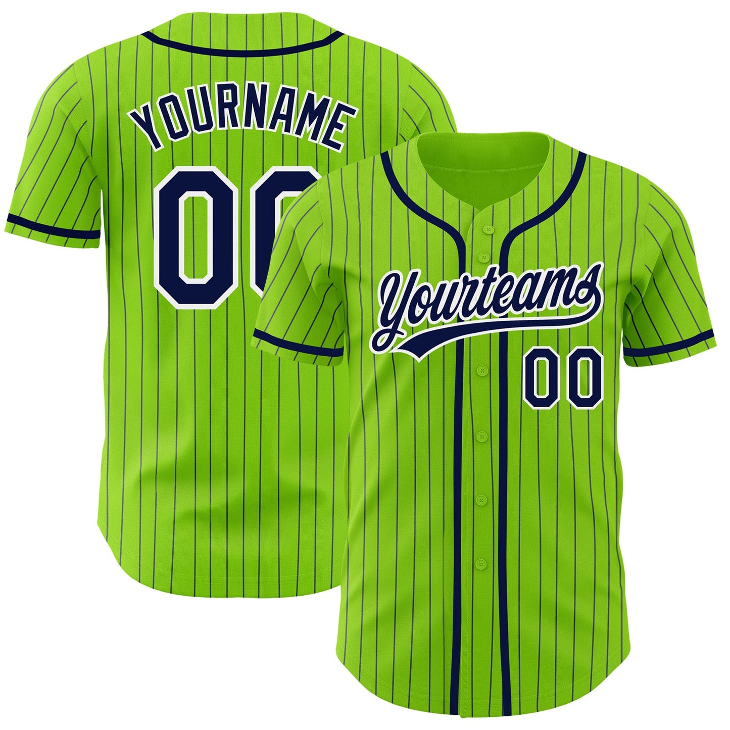 Custom Neon Green Navy Pinstripe White Authentic Baseball Jersey - Sky-Custom