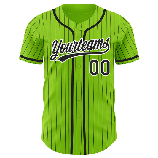 Custom Neon Green Black Pinstripe White Authentic Baseball Jersey - Sky-Custom