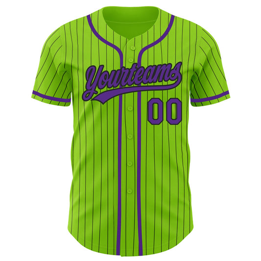 Custom Neon Green Black Pinstripe Purple Authentic Baseball Jersey - Sky-Custom