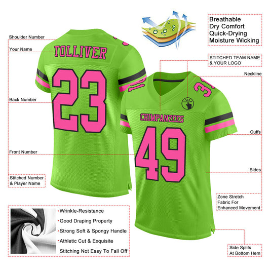 Custom Neon Green Pink-Black Mesh Authentic Football Jersey - Sky-Custom