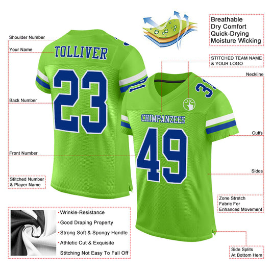 Custom Neon Green Royal-White Mesh Authentic Football Jersey - Sky-Custom