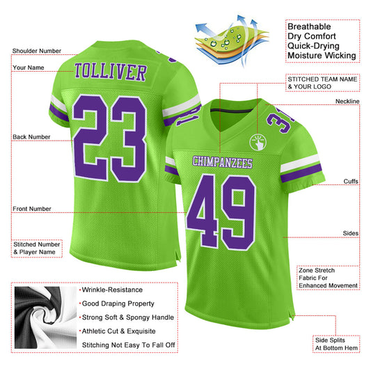 Custom Neon Green Purple-White Mesh Authentic Football Jersey - Sky-Custom