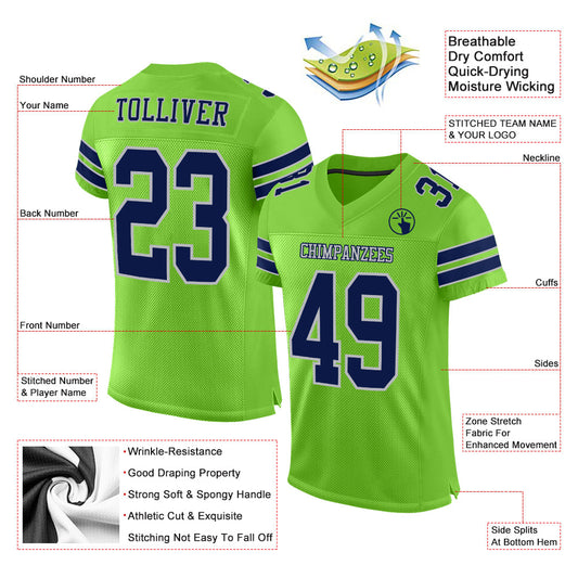 Custom Neon Green Navy-Gray Mesh Authentic Football Jersey - Sky-Custom