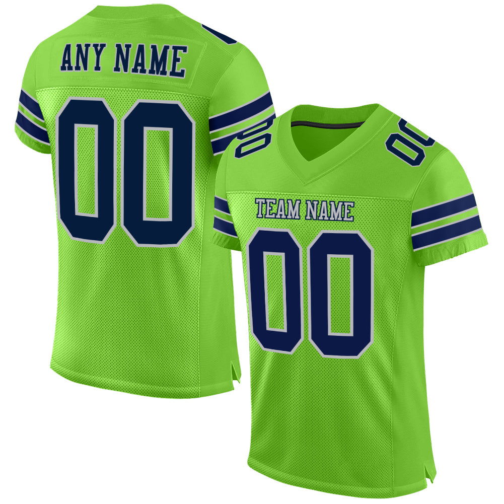Custom Neon Green Navy-Gray Mesh Authentic Football Jersey - Sky-Custom
