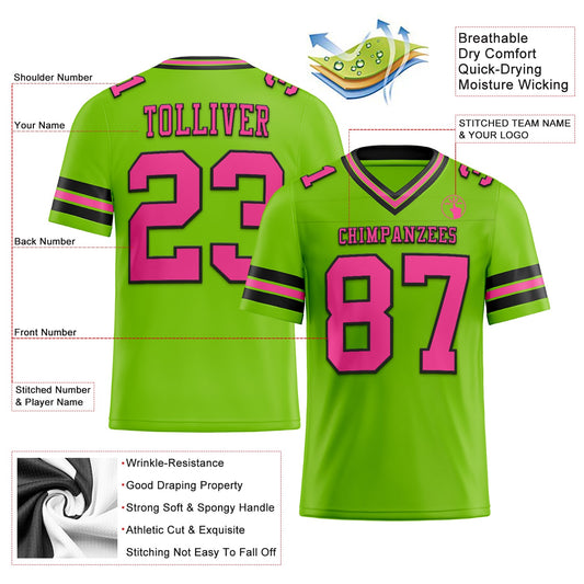Custom Neon Green Pink-Black Mesh Authentic Football Jersey - Sky-Custom