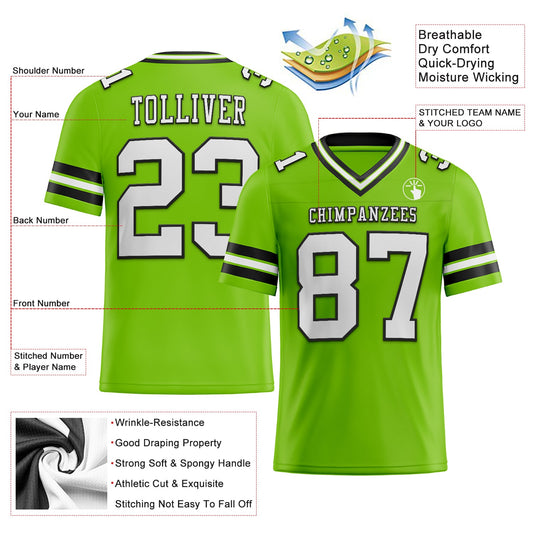 Custom Neon Green White-Black Mesh Authentic Football Jersey - Sky-Custom