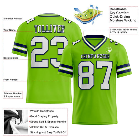 Custom Neon Green White-Navy Mesh Authentic Football Jersey - Sky-Custom