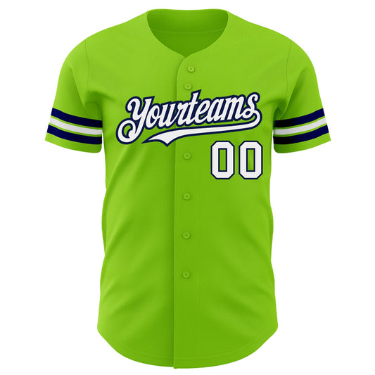 Custom Neon Green White-Navy Authentic Baseball Jersey - Sky-Custom