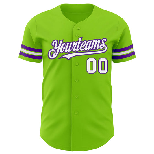 Custom Neon Green White-Purple Authentic Baseball Jersey - Sky-Custom
