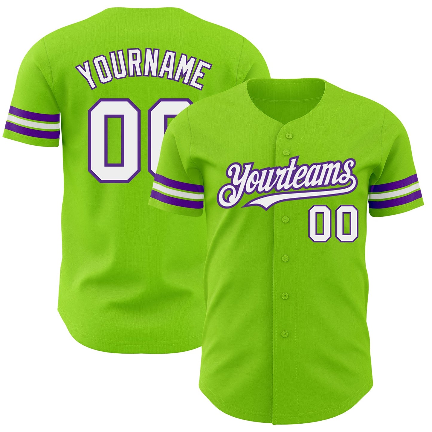 Custom Neon Green White-Purple Authentic Baseball Jersey - Sky-Custom