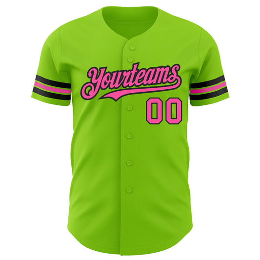 Custom Neon Green Pink-Black Authentic Baseball Jersey - Sky-Custom