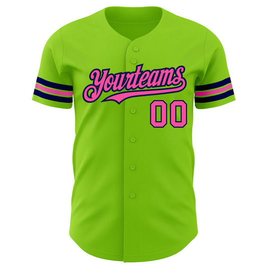 Custom Neon Green Pink-Navy Authentic Baseball Jersey - Sky-Custom