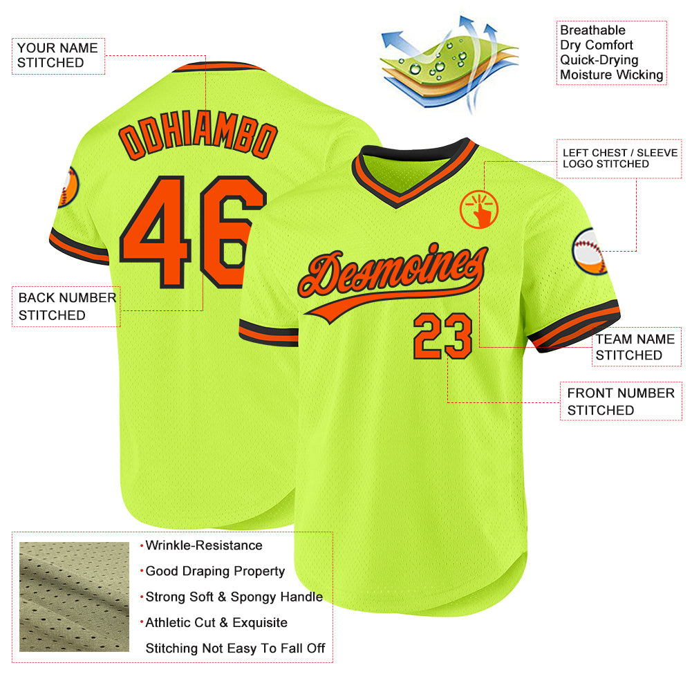 Custom Neon Green Orange-Black Authentic Throwback Baseball Jersey - Sky-Custom