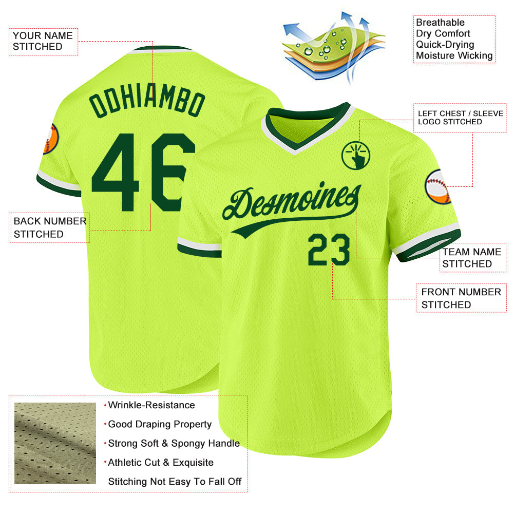 Custom Neon Green Green-White Authentic Throwback Baseball Jersey - Sky-Custom
