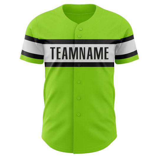 Custom Neon Green White-Black Authentic Baseball Jersey - Sky-Custom