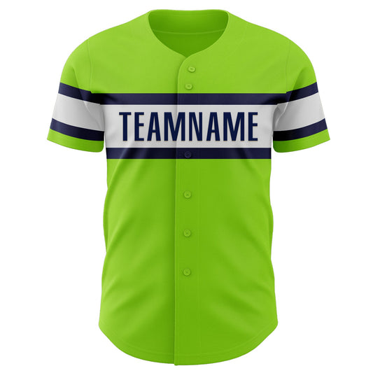 Custom Neon Green White-Navy Authentic Baseball Jersey - Sky-Custom