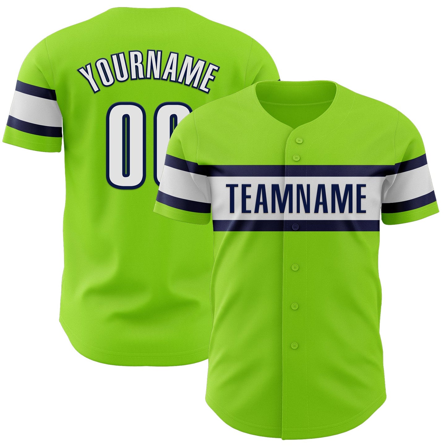 Custom Neon Green White-Navy Authentic Baseball Jersey - Sky-Custom