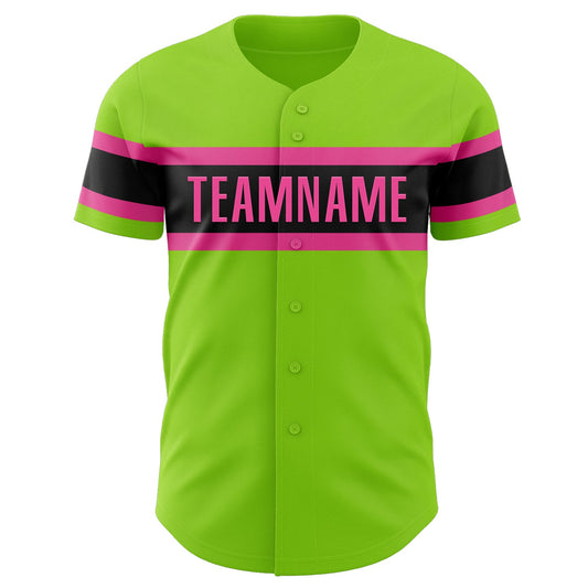 Custom Neon Green Pink-Black Authentic Baseball Jersey - Sky-Custom