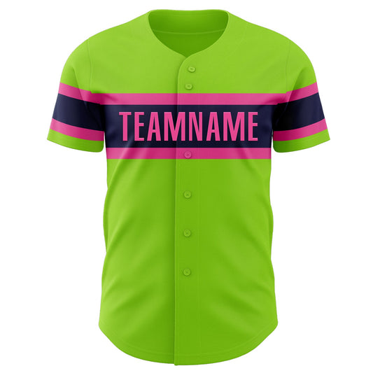Custom Neon Green Pink-Navy Authentic Baseball Jersey - Sky-Custom