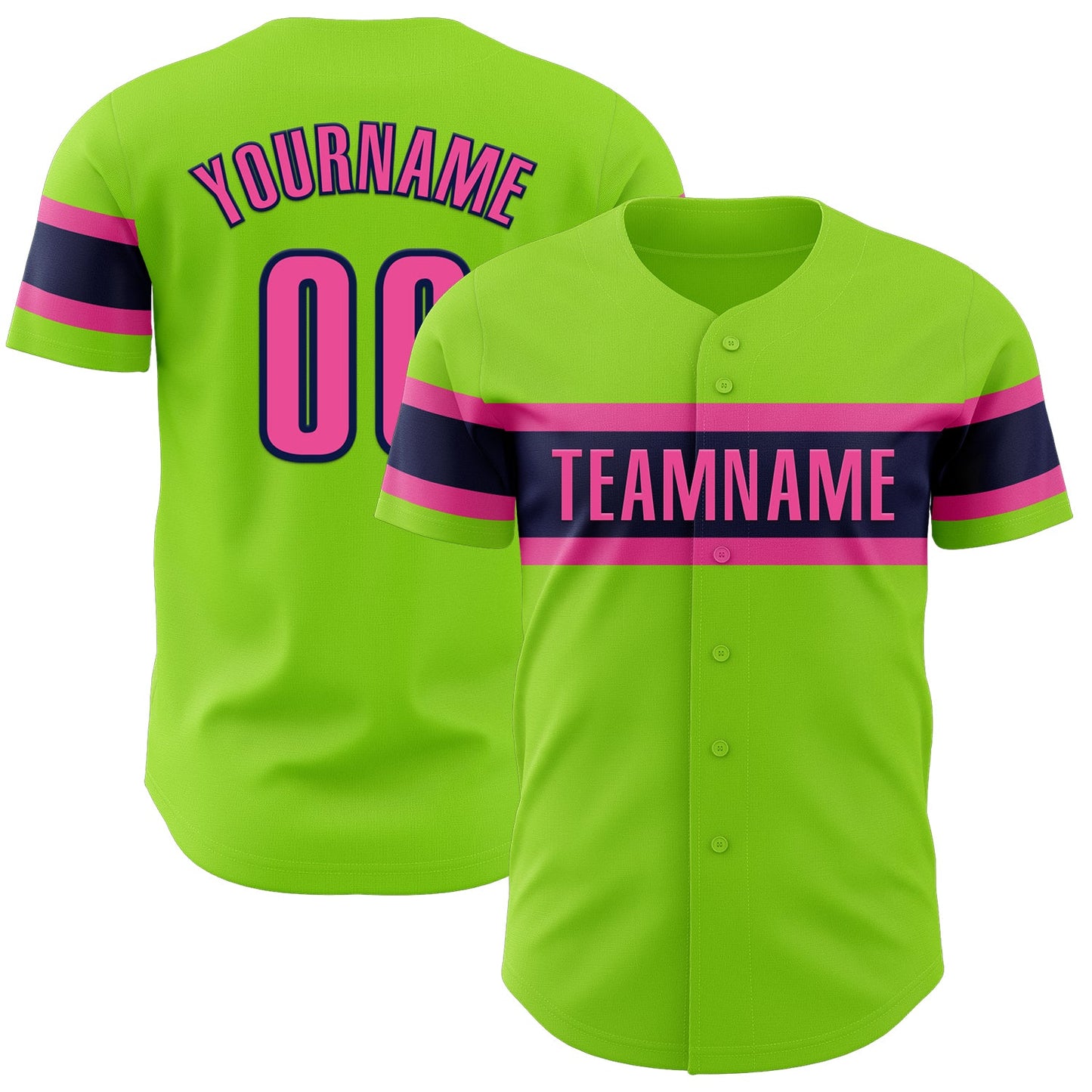 Custom Neon Green Pink-Navy Authentic Baseball Jersey - Sky-Custom