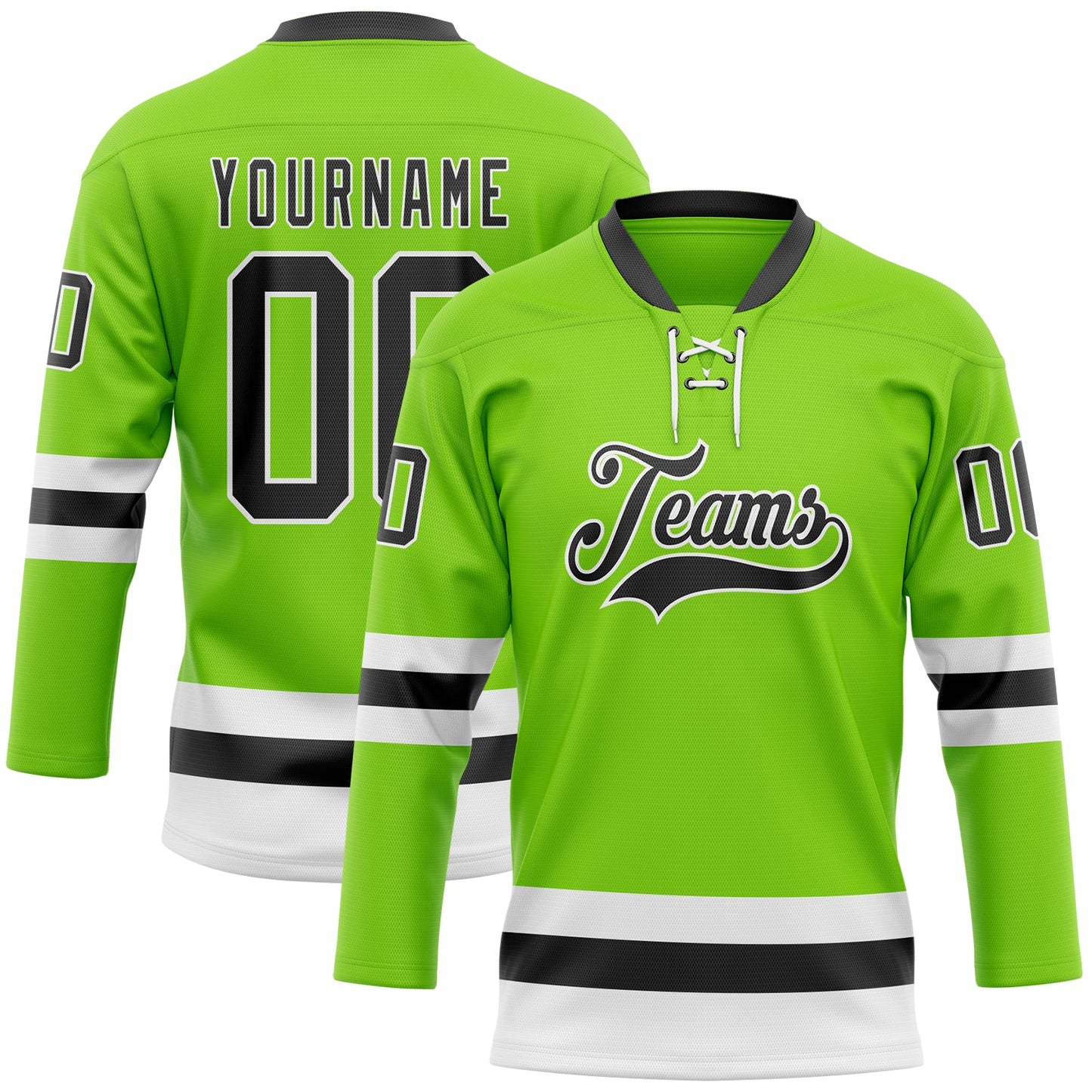 Custom Neon Green Black-White Hockey Lace Neck Jersey - Sky-Custom