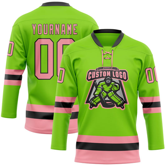 Custom Neon Green Medium Pink-Black Hockey Lace Neck Jersey - Sky-Custom