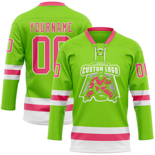 Custom Neon Green Neon Pink-White Hockey Lace Neck Jersey - Sky-Custom