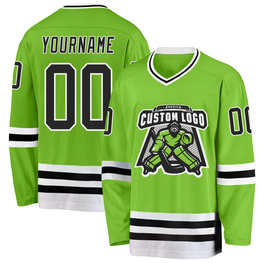 Custom Neon Green Black-White Hockey Jersey - Sky-Custom