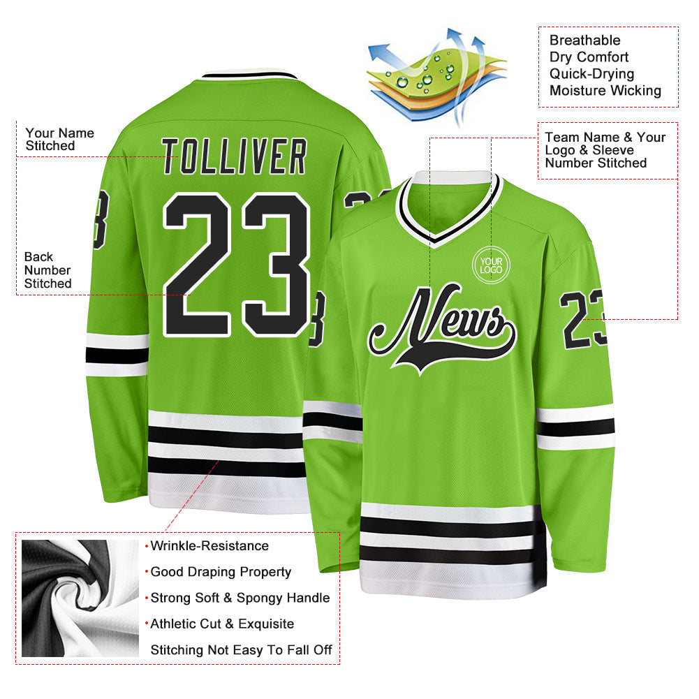 Custom Neon Green Black-White Hockey Jersey - Sky-Custom