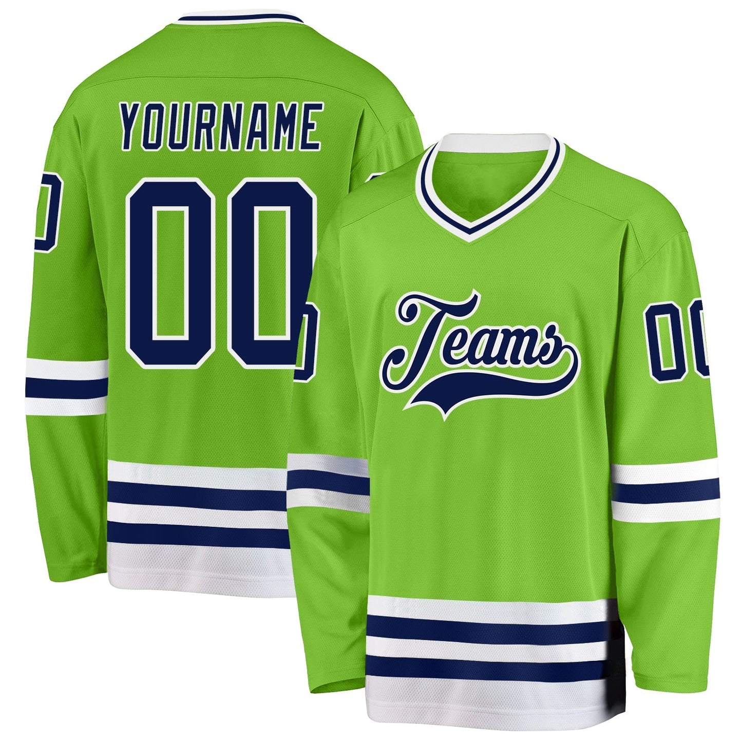 Custom Neon Green Navy-White Hockey Jersey - Sky-Custom
