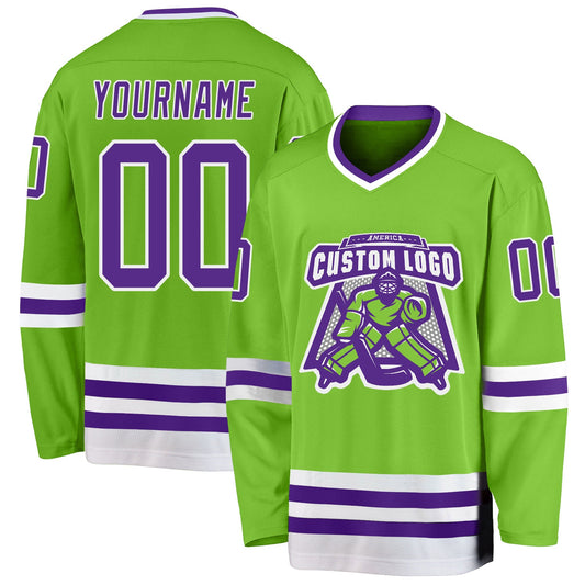 Custom Neon Green Purple-White Hockey Jersey - Sky-Custom