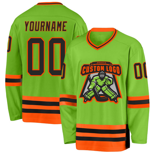 Custom Neon Green Black-Orange Hockey Jersey - Sky-Custom