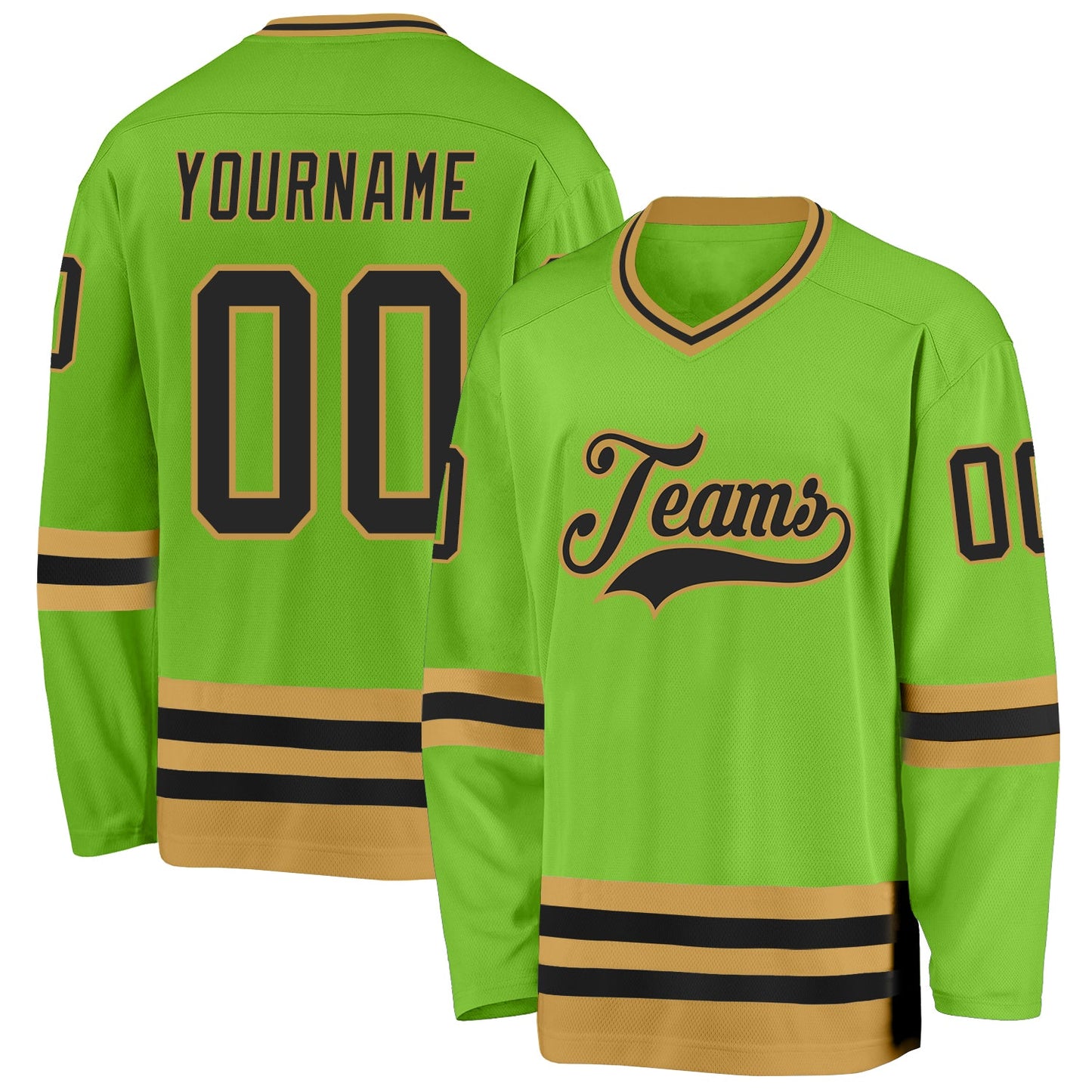 Custom Neon Green Black-Old Gold Hockey Jersey - Sky-Custom