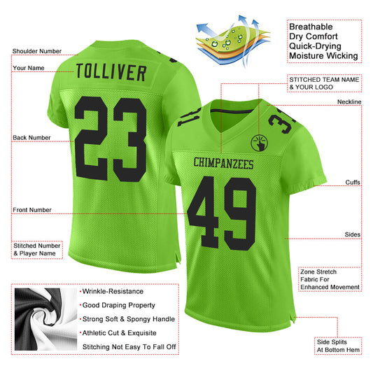 Custom Neon Green Black Mesh Authentic Football Jersey - Sky-Custom