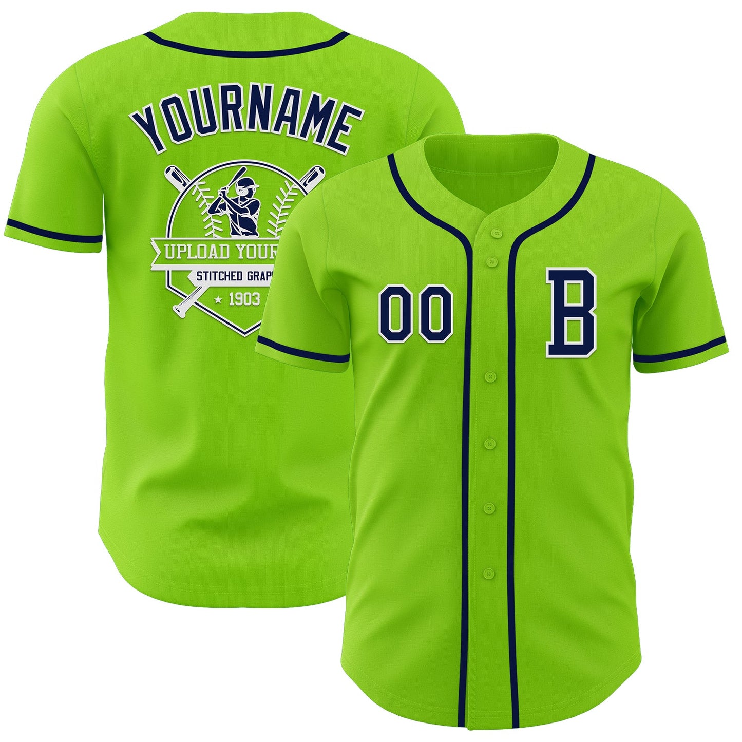 Custom Neon Green Navy-White Authentic Baseball Jersey - Sky-Custom