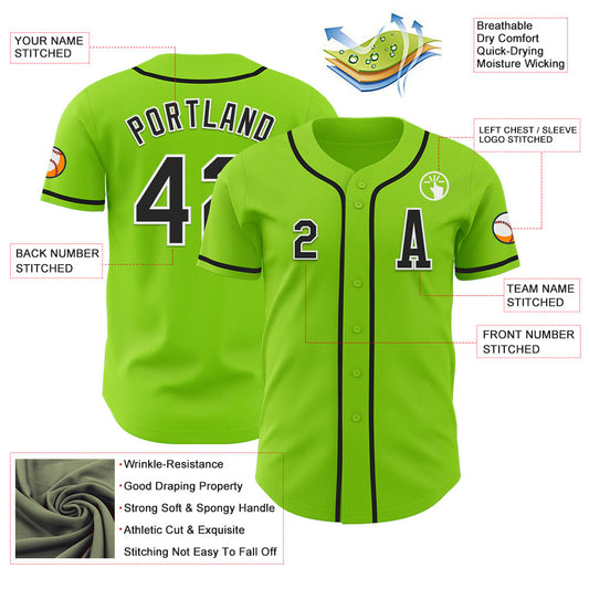 Custom Neon Green Black-White Authentic Baseball Jersey - Sky-Custom