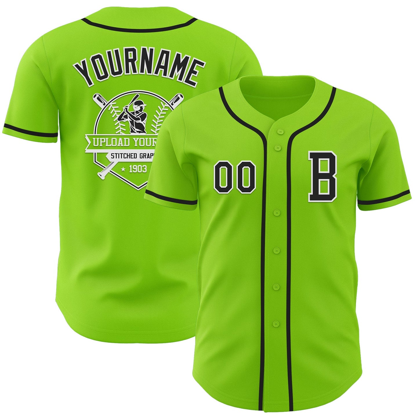 Custom Neon Green Black-White Authentic Baseball Jersey - Sky-Custom