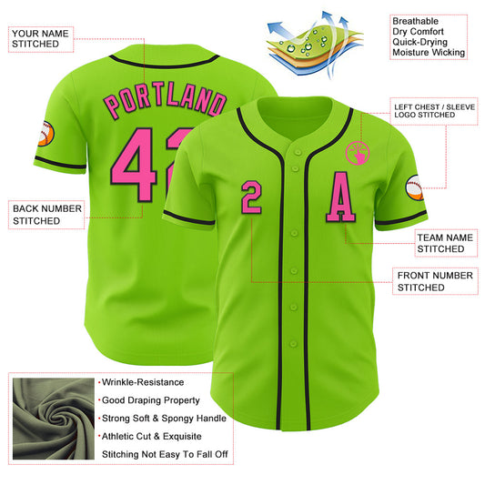 Custom Neon Green Pink-Black Authentic Baseball Jersey - Sky-Custom