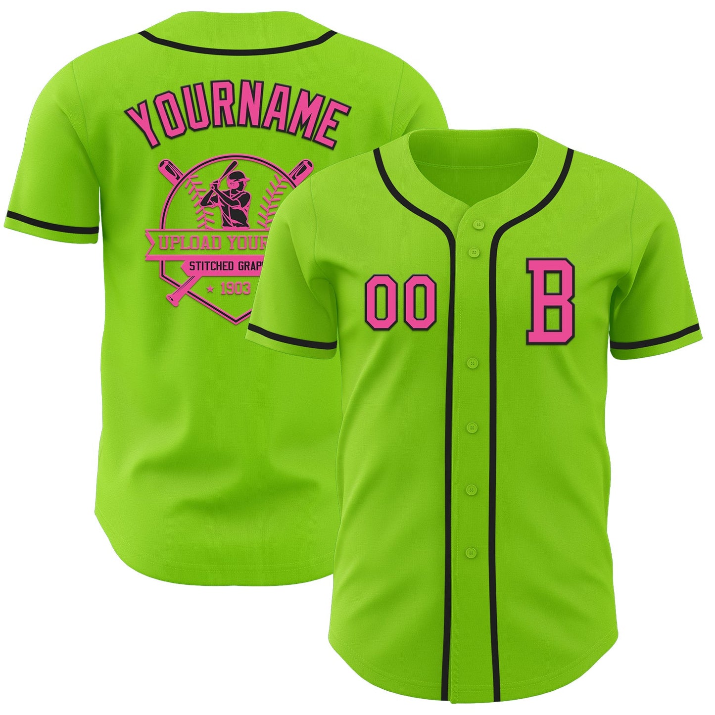 Custom Neon Green Pink-Black Authentic Baseball Jersey - Sky-Custom
