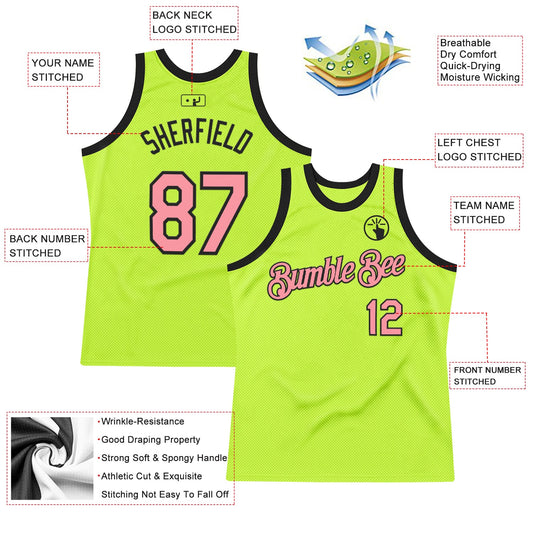 Custom Neon Green Medium Pink-Black Authentic Throwback Basketball Jersey - Sky-Custom
